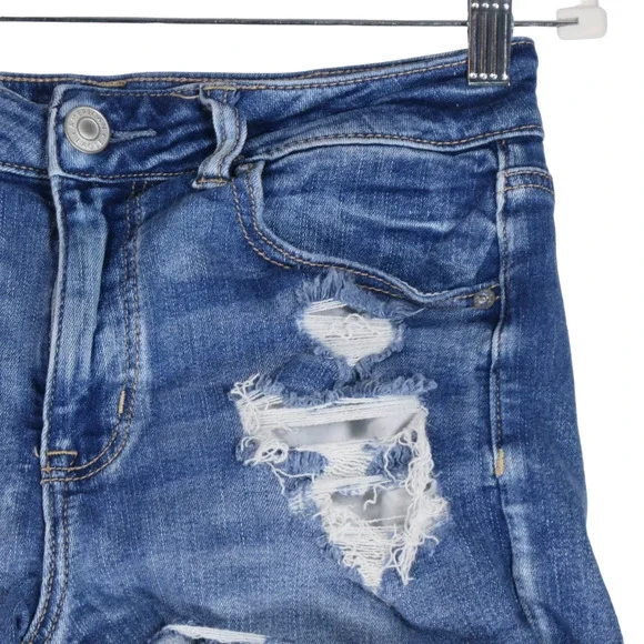 American Eagle Denim Shorts Women Blue High Rise Cutoff Raw Hem Distressed 26x4 - Picture 2 of 10